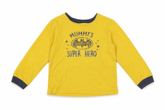 Front view of George Baby Yellow Jersey T-Shirt, size 18-24, Months - Batman Mummy's super hero