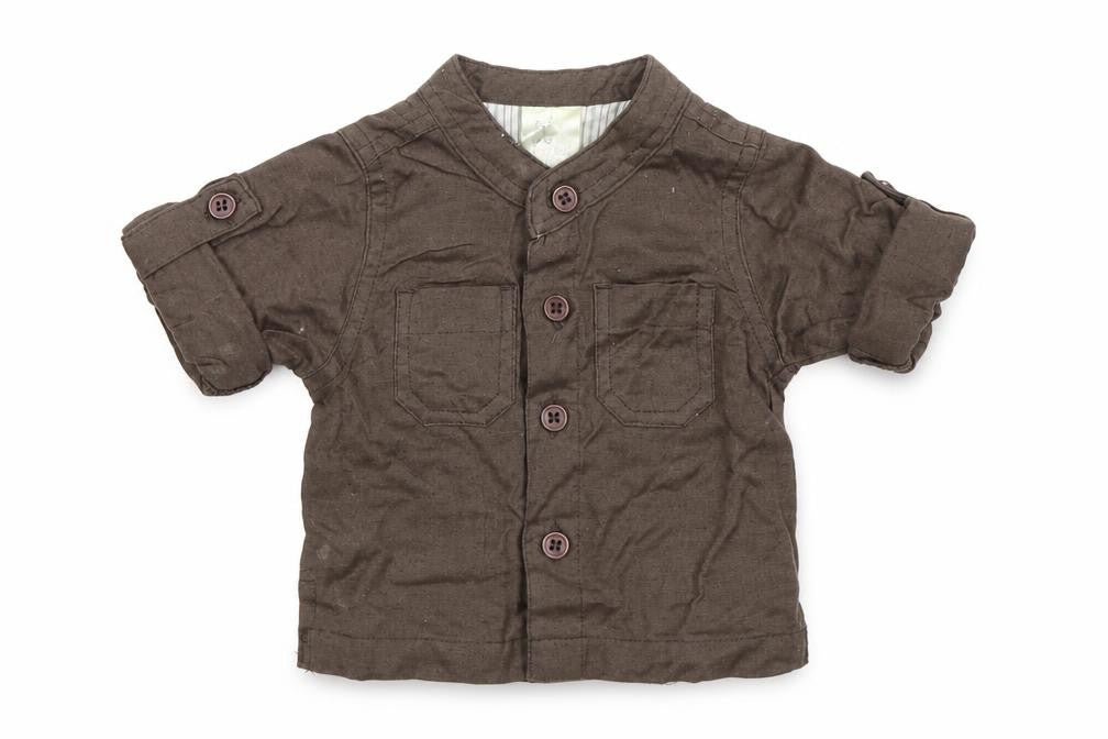 Front view of Tiny Ted Baby Brown Basic Button-Up, size 0-3, Months