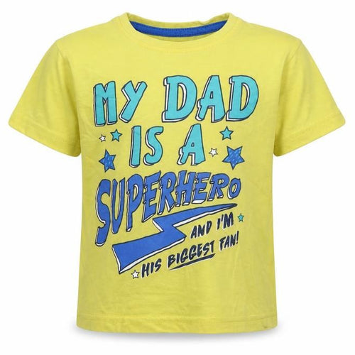 Primark Boys Yellow   Basic T-Shirt Size 2-3 Years  - My dad is a superhero