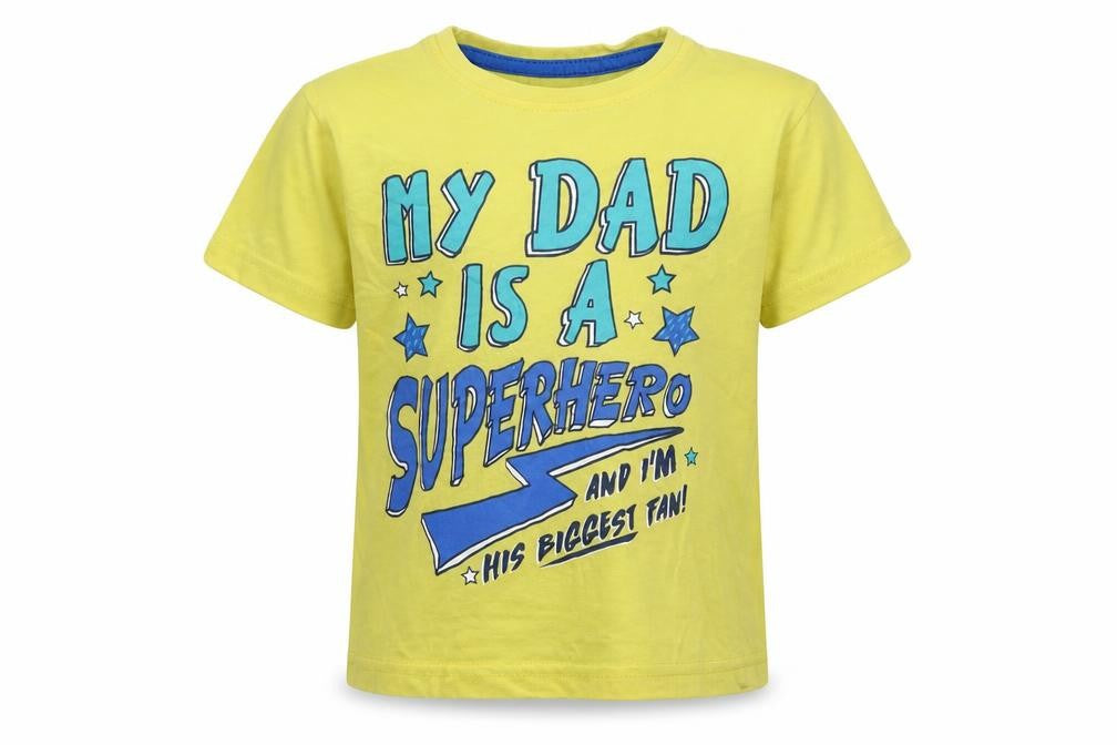 Primark Boys Yellow   Basic T-Shirt Size 2-3 Years  - My dad is a superhero
