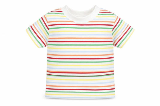Front view of Baby Boutique Baby White Striped Basic T-Shirt, size 0-3, Months