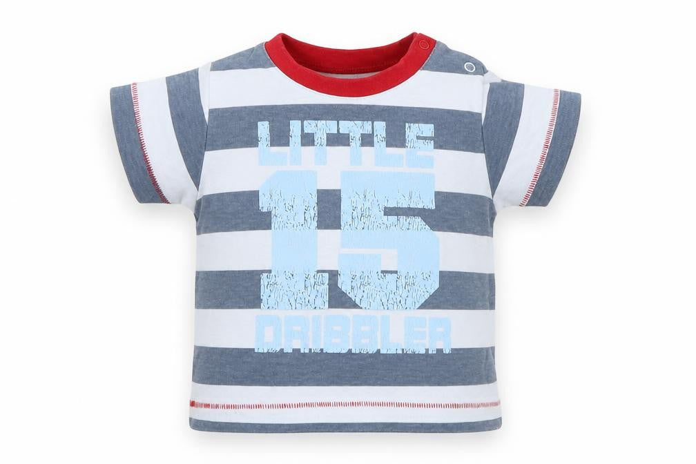 Front view of Next Baby Blue Striped Basic T-Shirt, size 0-3, Months - Little dribbler