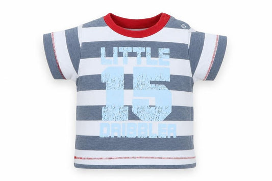 Front view of Next Baby Blue Striped Basic T-Shirt, size 0-3, Months - Little dribbler
