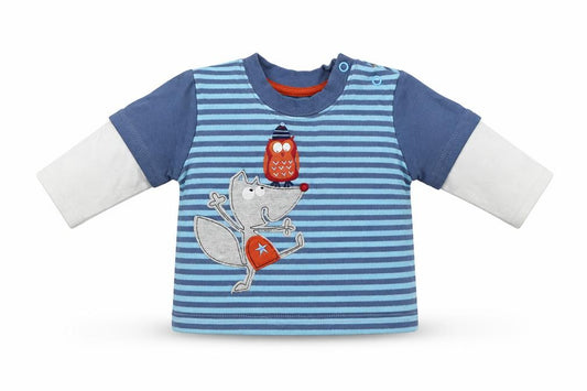 Front view of George Baby Blue Striped Jersey T-Shirt, size 0-3, Months - Animals