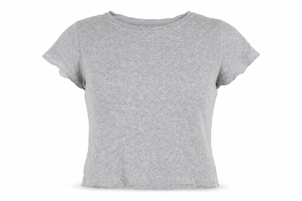 Front view of Atmosphere women’s grey basic t-shirt, size UK 10