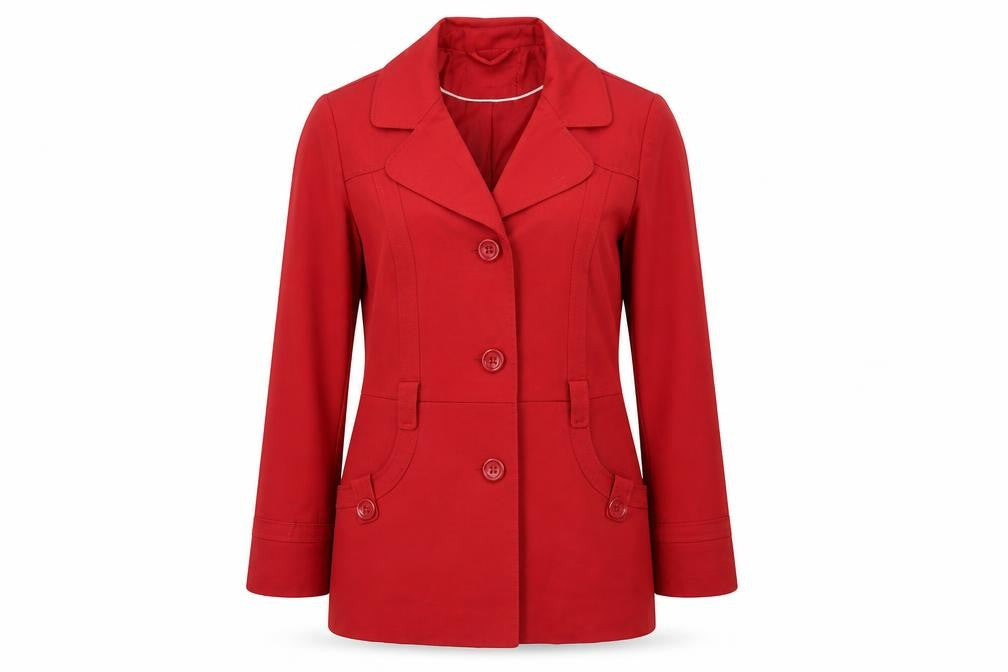 Front view of BHS women’s red overcoat coat, size UK 16