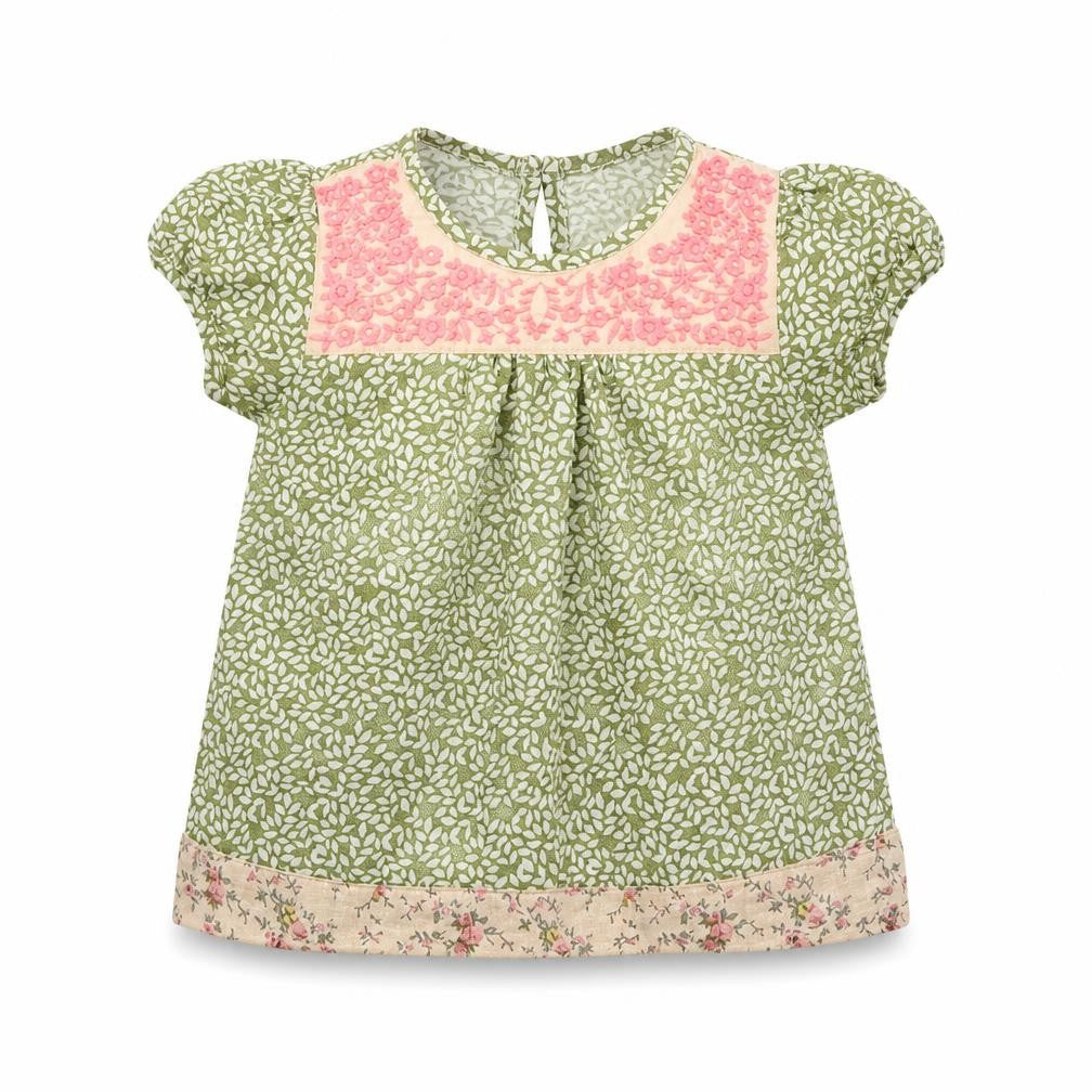 Front view of Next girls’ green basic blouse, size 6-9, months