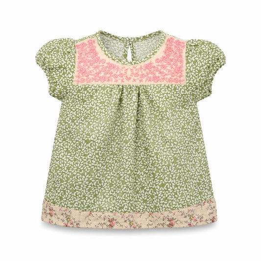 Front view of Next girls’ green basic blouse, size 6-9, months