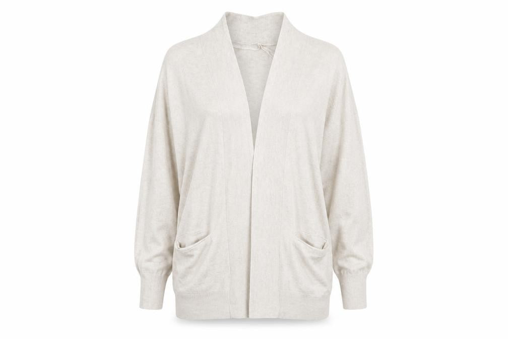 Front view of Atmosphere women’s white cardigan jumper, size UK 6