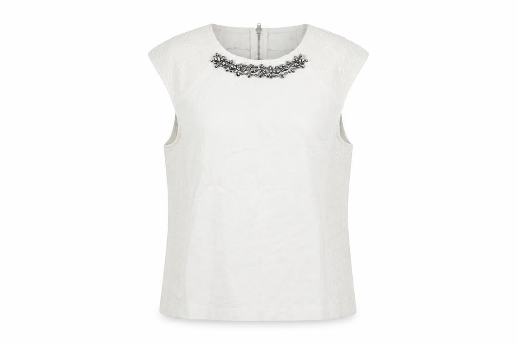 Front view of Warehouse women’s white basic tank, size M
