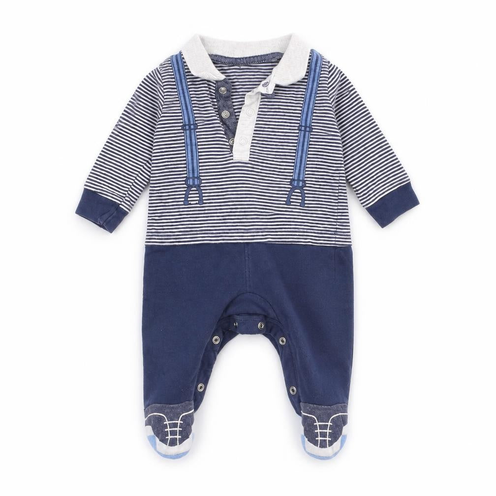 Front view of Next Baby Blue Striped Coverall One-Piece, size 0-3, Months