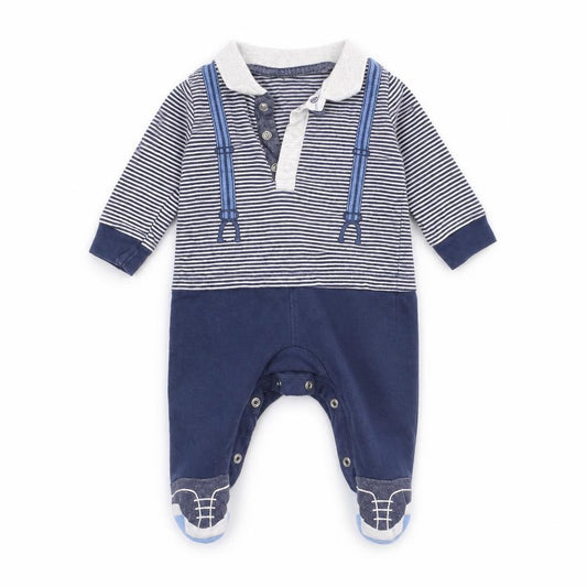 Front view of Next Baby Blue Striped Coverall One-Piece, size 0-3, Months