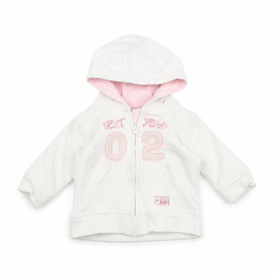 Front view of Next Baby White Jacket, size 0-3, Months