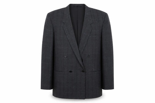 Front view of Burton men’s black striped overcoat coat, size L