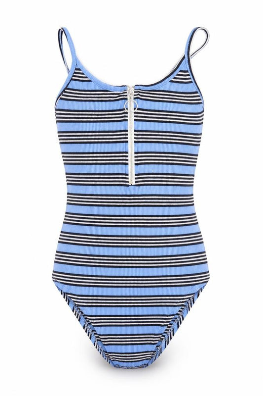 Front view of Primark women’s multicoloured striped bodysuit one-piece, size UK 4