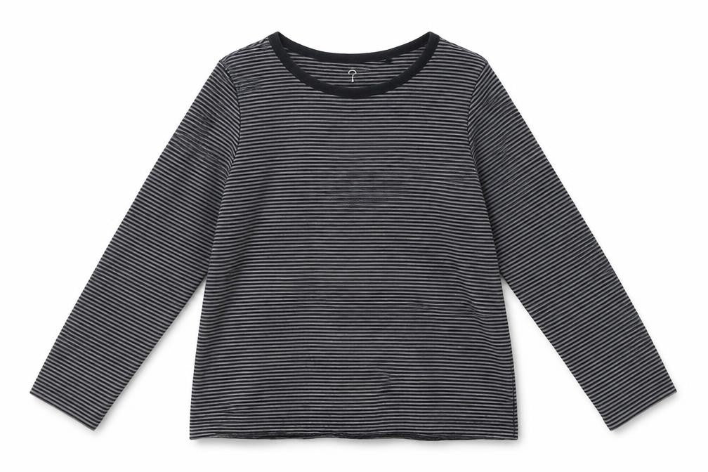 Front view of Next boys’ black striped basic t-shirt, size 5, years