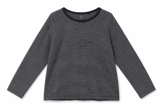 Front view of Next boys’ black striped basic t-shirt, size 5, years