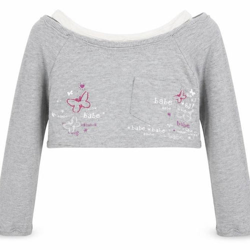 adams kids Girls Grey   Basic T-Shirt Size 7 Years  - crop