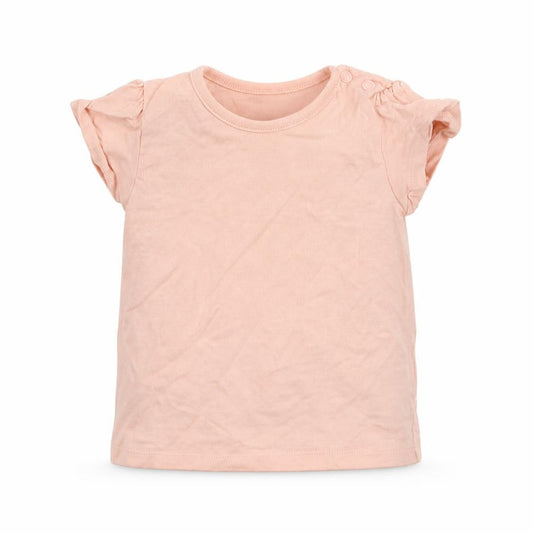 Front view of Nutmeg girls’ pink basic t-shirt, size 3-6, months