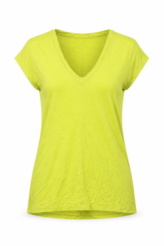 Front view of Miss Selfridge women’s yellow basic t-shirt, size UK 10