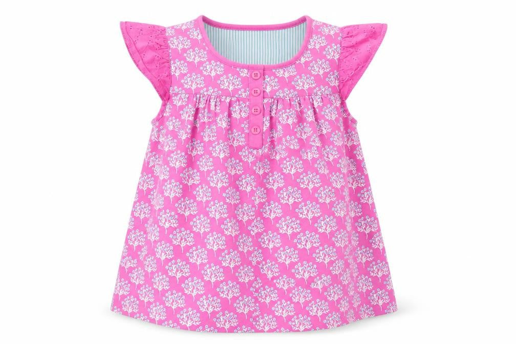 Front view of John Lewis girls’ pink floral basic blouse, size 6, years