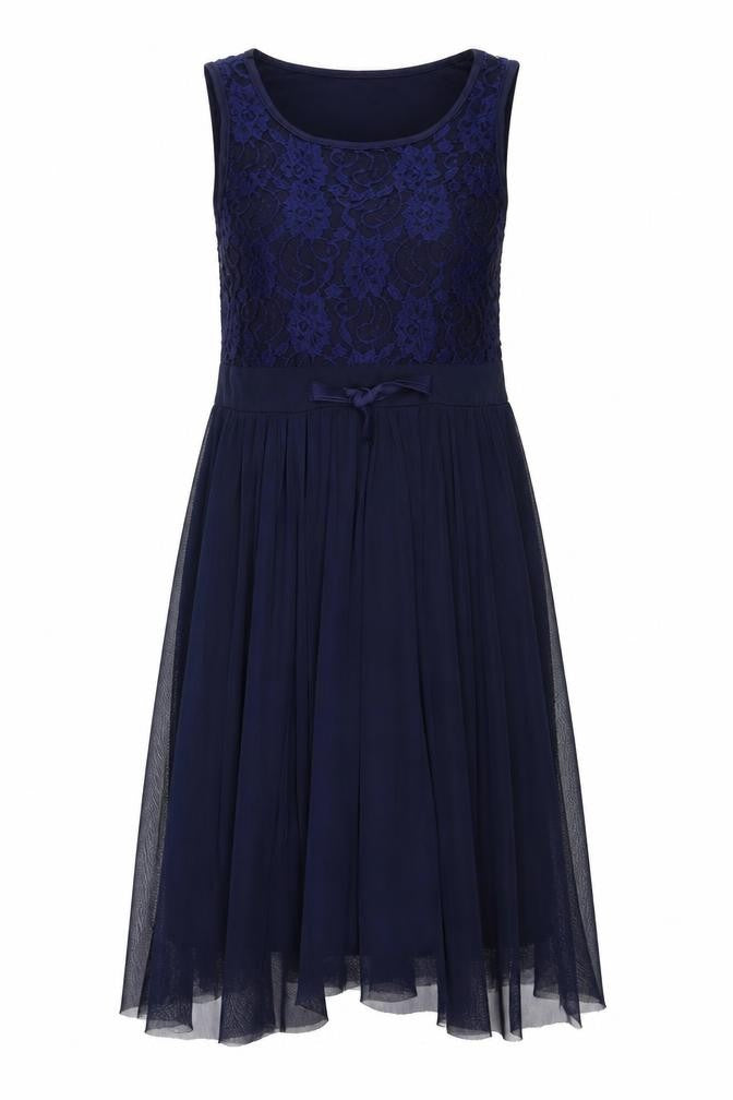 Front view of bead li dress women’s blue floral a-line, size L