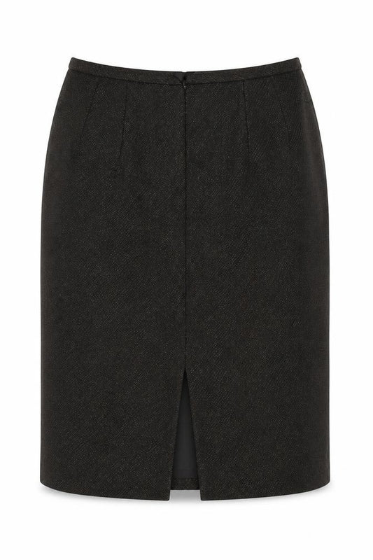 Front view of MADELENE women’s black flare skirt, size UK 14