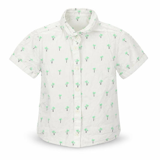 Front view of Matalan boys’ white basic button-up, size 3-4, years - palm trees