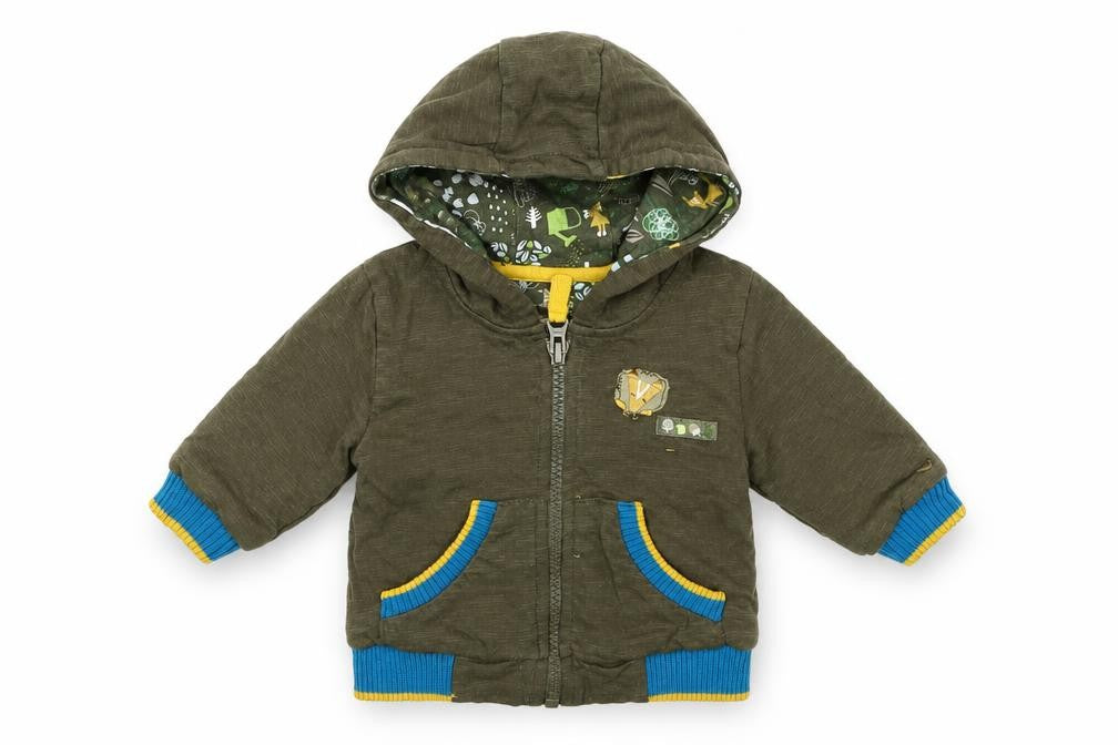 Front view of Tu boys’ green jacket, size 0-3, months