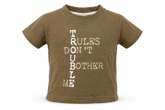 Front view of Early Days boys’ brown basic t-shirt, size 6-9, months