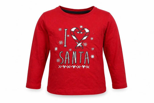 Front view of Primark girls’ red basic t-shirt, size 12-18, months - christmas