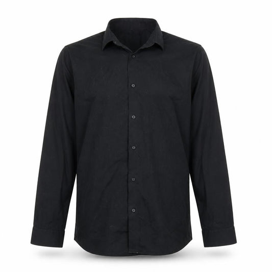 Front view of F&F men’s black button-up, size 15.5