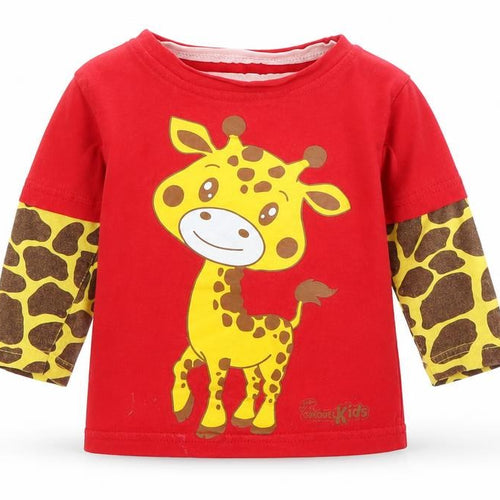 Kool Kids Boys Red Animal Print  Basic T-Shirt Size 9-12 Months  - Giraffe