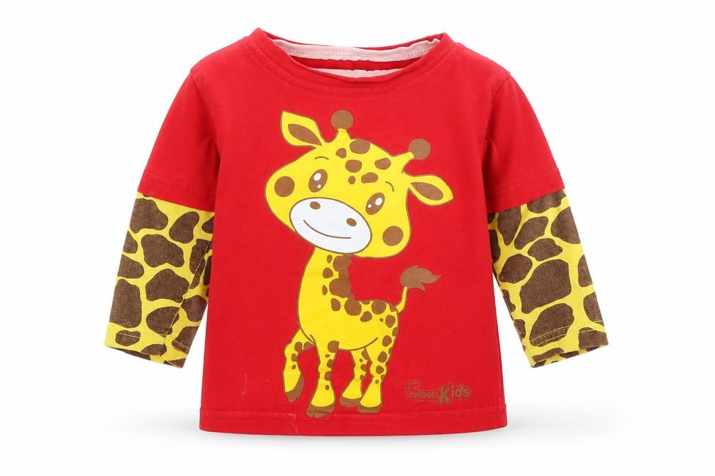 Kool Kids Boys Red Animal Print  Basic T-Shirt Size 9-12 Months  - Giraffe