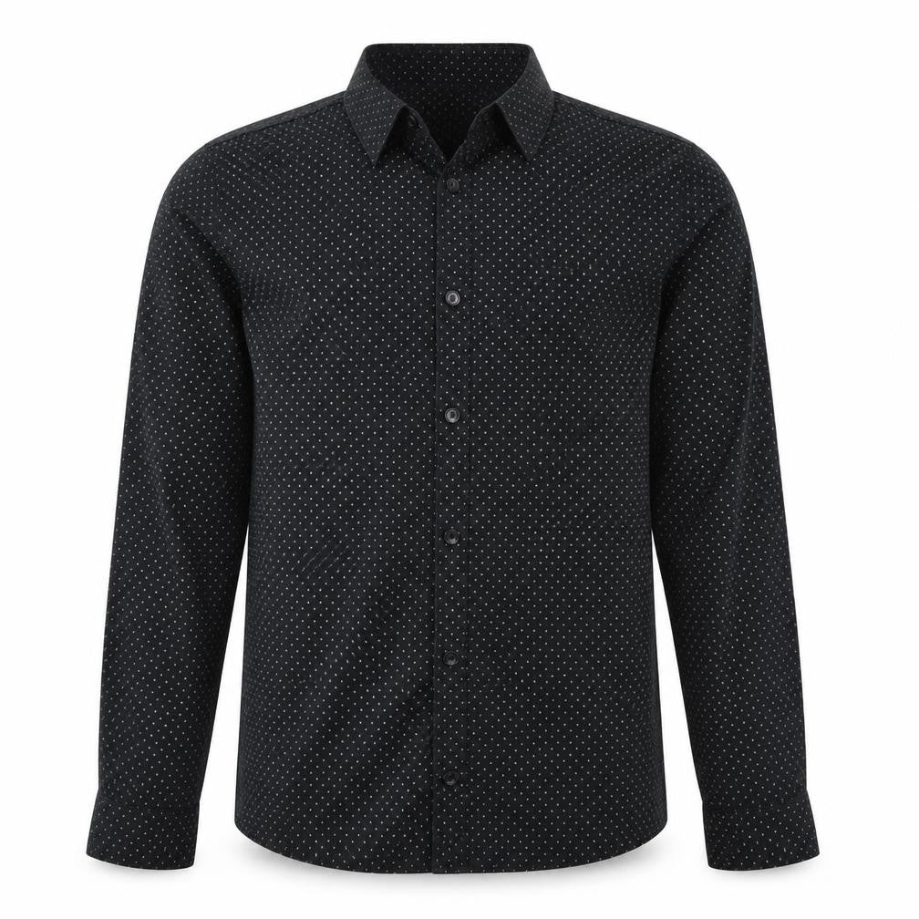 Front view of Cedarwood State men’s black button-up, size 15
