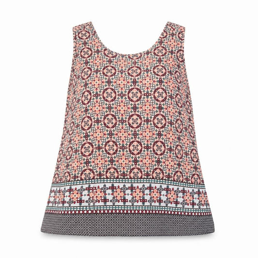 Front view of Primark women’s orange geometric basic blouse, size UK 8