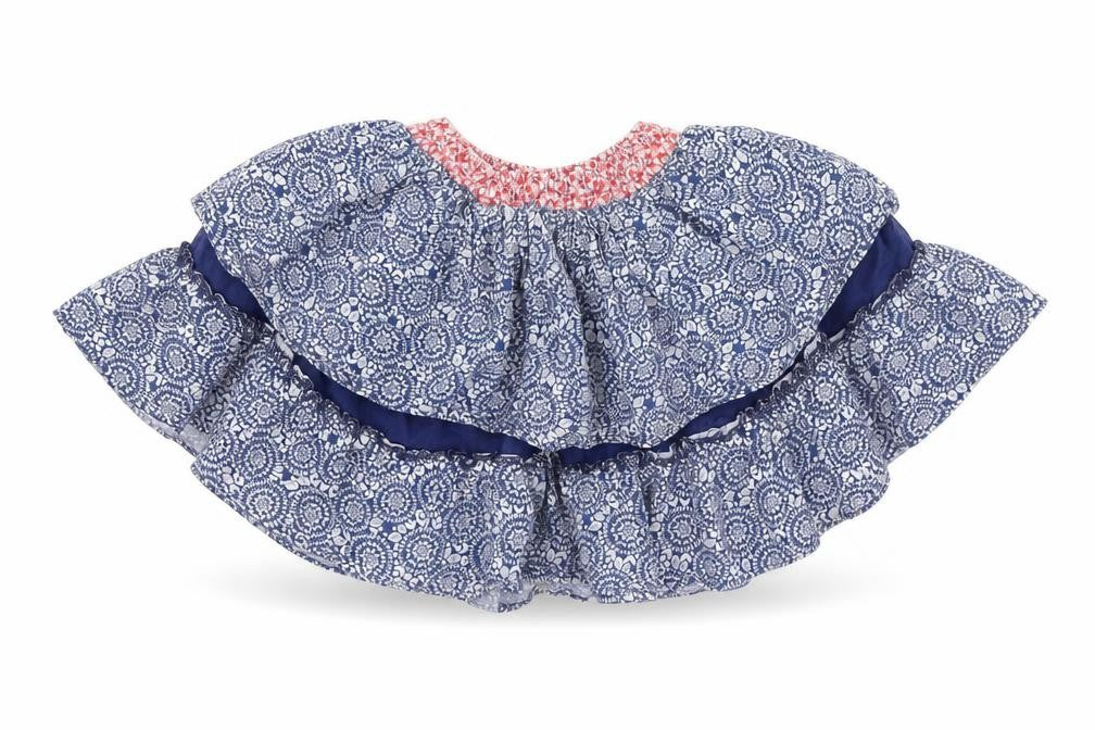 Front view of Mini B girls’ blue geometric tutu skirt, size 6-7, years