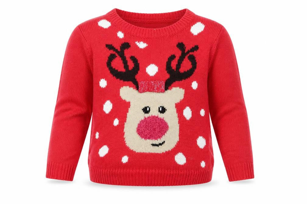 Front view of F&F girls’ pink knit jumper, size 2-3, years - rudolph