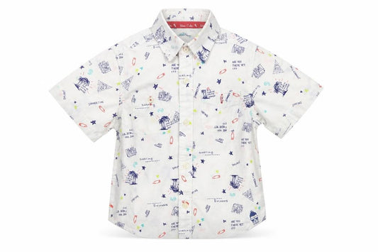 Front view of Chalk boys’ white geometric basic button-up, size 4-5, years - hawaiian