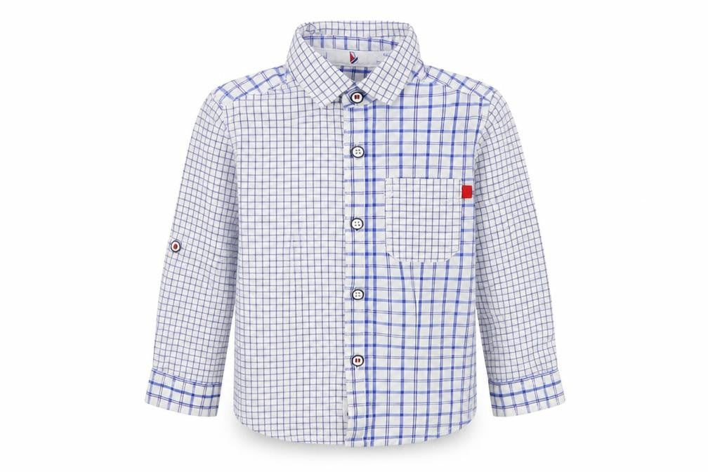 Front view of Mothercare Baby White Check Basic Button-Up, size 9-12, Months