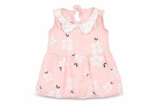 Front view of Preworn girls’ pink floral tank dress, size 6-9, months