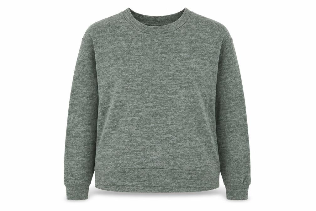 Front view of H&M women’s green knit pullover hoodie, size M