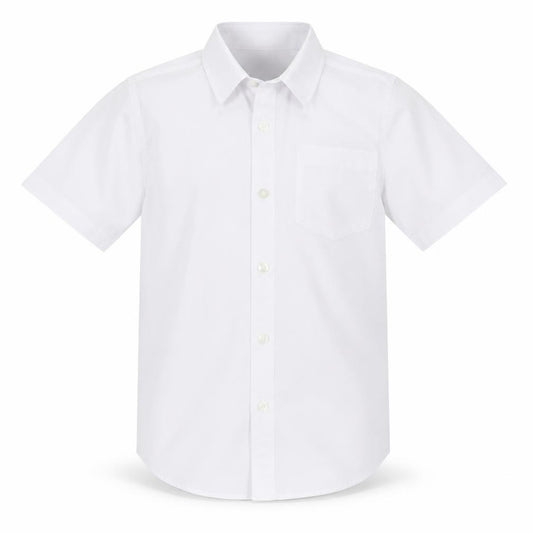 Front view of Next boys’ white basic button-up, size 7, years