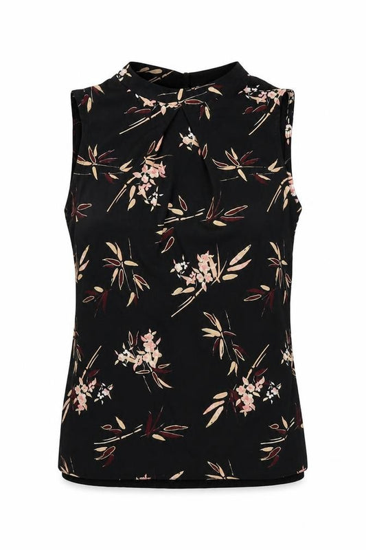 Front view of F&F women’s black floral basic blouse, size UK 6