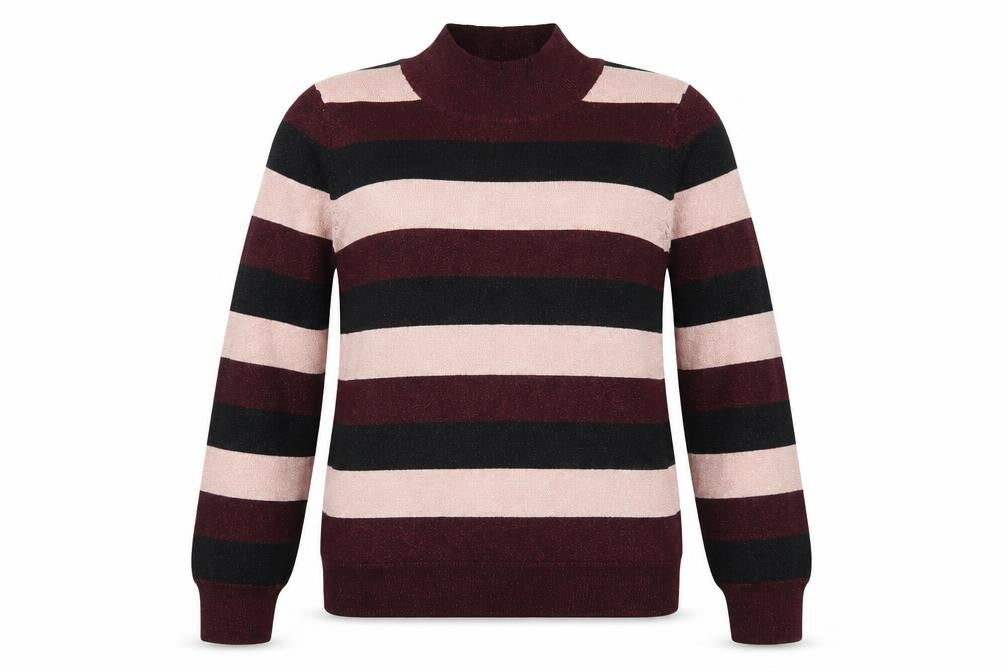 Front view of F&F women’s red striped jumper, size UK 14