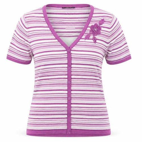 BM Womens Purple Striped Knit Cardigan Jumper Size M