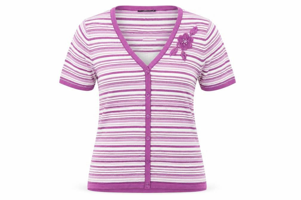 BM Womens Purple Striped Knit Cardigan Jumper Size M