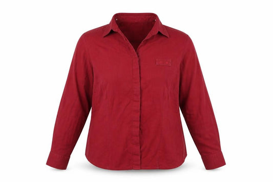 Front view of wensun women’s red basic button-up, size UK 16