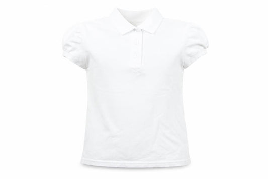 Front view of Preworn girls’ white basic polo, size 7, years