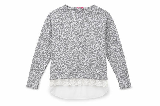 Front view of YD girls’ grey animal print jumper, size 12-13, years